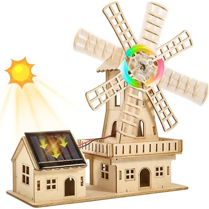 STEM SOLAR POWERED 3D WOODEN PUZZLE KIT - DIY WINDMILL HOUSE CONSTRUCTION TOY, EDUCATIONAL SCIENCE CRAFT FOR KIDS AGES 8-15 & ADULTS,CREATIVE HANDS-ON MODEL BUILDING PROJECT,CLEAR ENGLISH INSTRUCTION. - Image 1